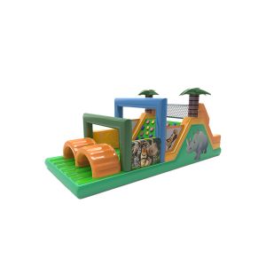 Jugle Theme Animal Rhino Inflatable Obstacle Course With Palm