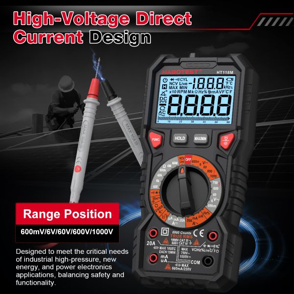 Portable Digital Multimeter with 600V Measuring Voltage 10A Measuring Current and Data Logging for Industrial Use