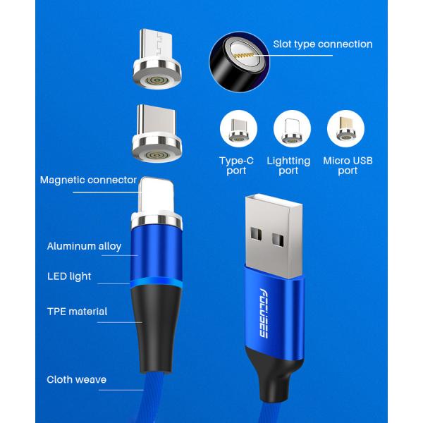 3A Magnetic 3 In 1 USB Charging Cable