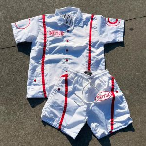 Custom Windbreaker Buttons Polyester Nylon Polo Shirt 2 Piece Set Shorts Jogging