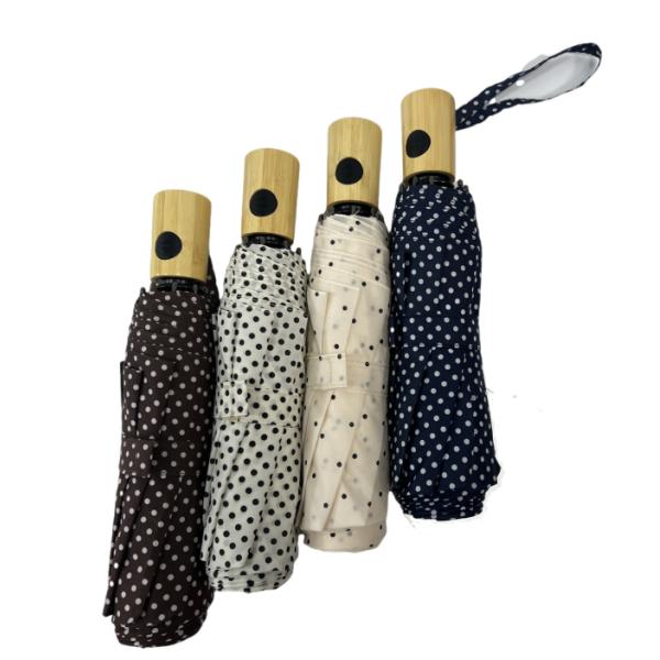 Three-Fold Wavy Umbrella With Wooden Handle Automatic Opening And Closing Windproof