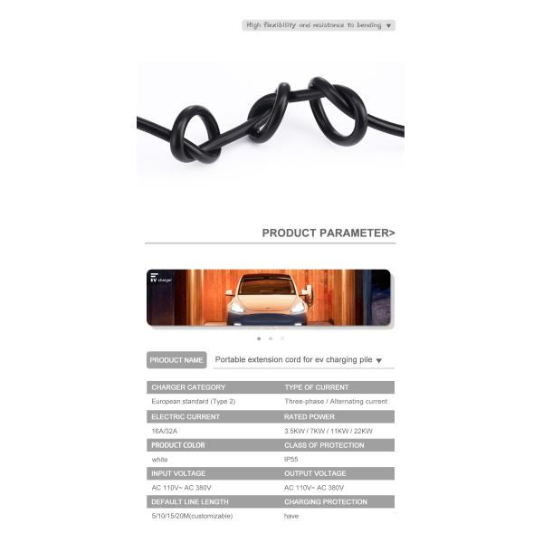 Prophylactic Temperature Protection Type 2 to Type 2 EV Charging Cable 5m Length from E-mingze for EV Charging Stations