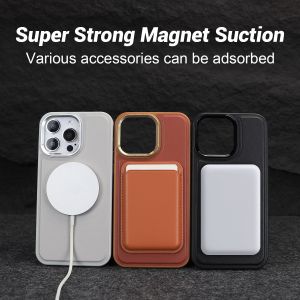 Embossed Logo Magsafe Leather Cases Design Style Shockproof Mobile Covers Blue