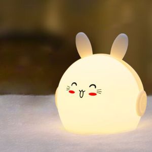 Rabbit Rechargeable Silicone Night Light Soft Touch Switching Colors For