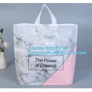 Wholesale biodegradable plastic shopping bags with own logo,Low Density Glossy Plastic Handle Merchandise Clothing Die Cut Packing from china suppliers