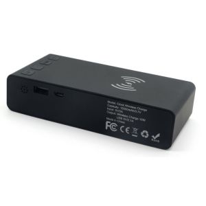 10000mAh wireless power bank with Alarm Clock, showing temperature, time, alarm