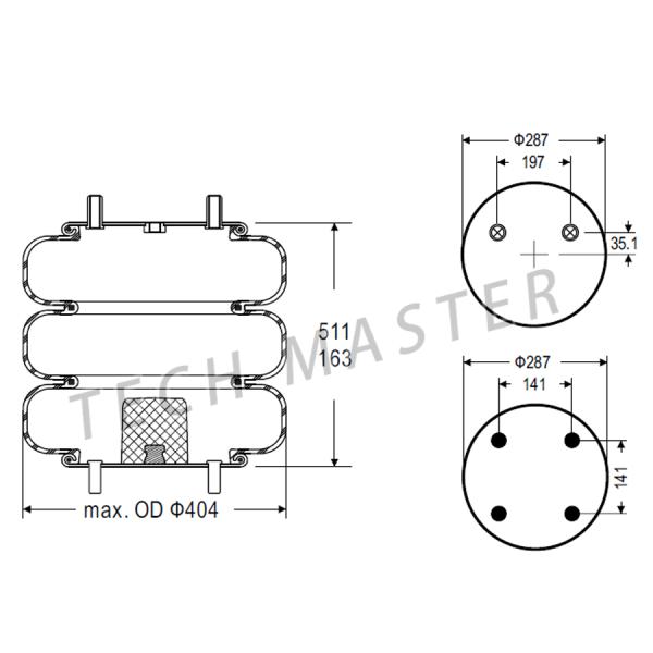 Firestone W01-358-7847 / Goodyear 3B14-367 Convoluted Air Spring Triple Air Ride Lifting Air Bellow