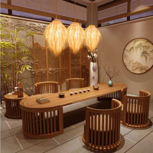 Pinecone Tassel Bamboo Chandelier Tea room Lounge natural rattan Hotel lamp(WH