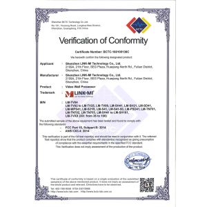 Shenzhen LINK-MI Technology Co., Ltd. Certifications