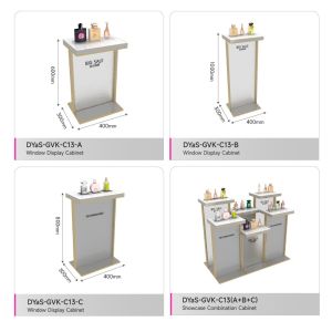 Gray Wooden Check-out Counter with Soft Light Strip for Cosmetic Shop Design and