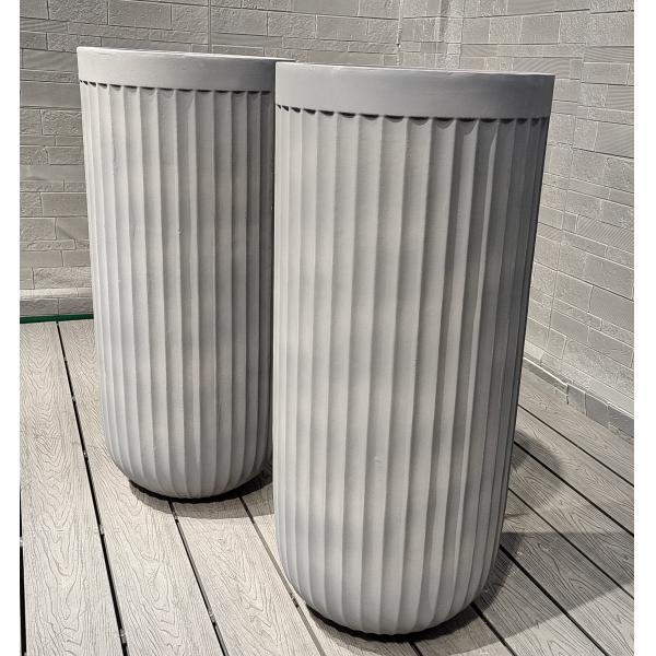 Tall Cool-toned Gray Linear Dimension Round Fiber Clay Planter Deluxe Decoration
