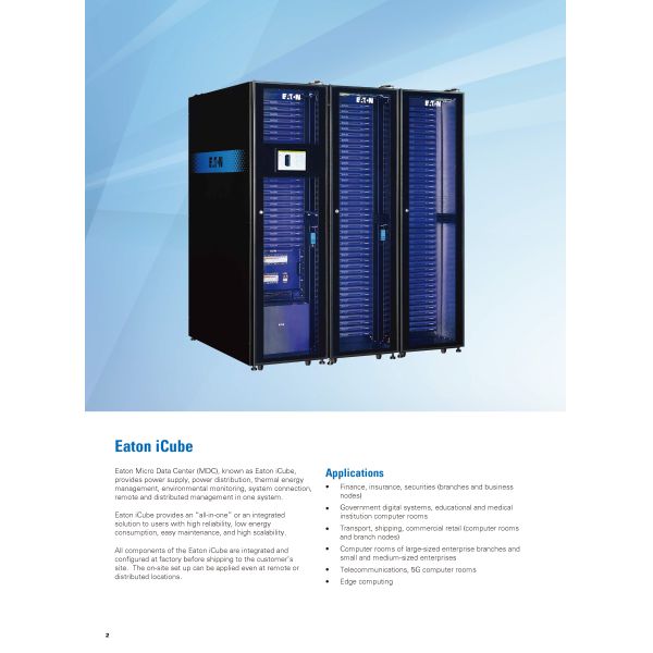 Eaton Micro Modular Data Center Power Cube with 25-60kW Cooling Capacity 21.5-Inch FHD Touch Screen and Three Phase UPS System