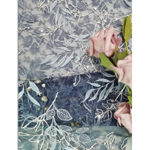 China Blue Tulle Embroidered Lace Fabric Flower Lace With Sequins on sale