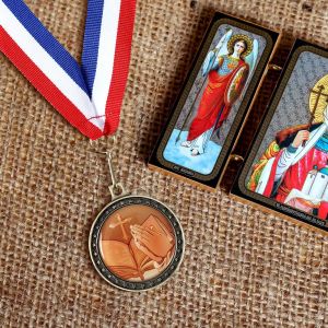 Custom Engraved Religious Cross Medal with Neck Ribbon Gift