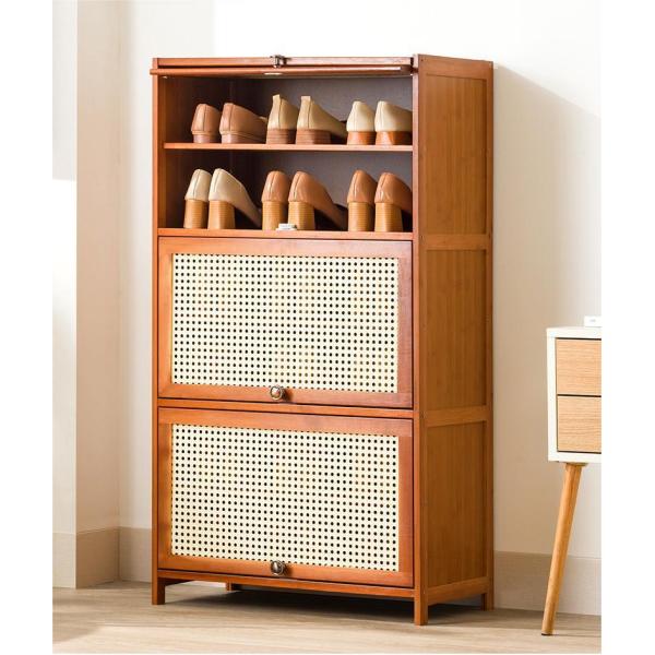 Customized Slim Bamboo Wooden Shoe Cubby Storage Cabinet