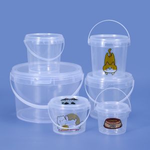 2L Heat Transfer Print Plastic White Home Beer Water Bucket with Lids Handle