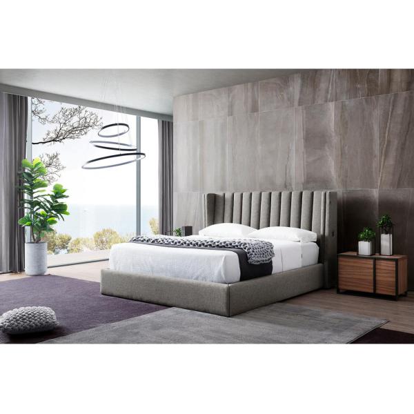 Grey Velvet Fabric Bed With USB Connection , Small Double Velvet Bed