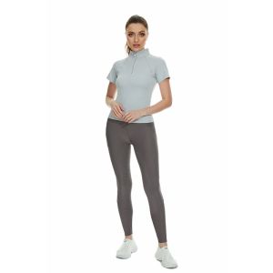 Classic Grey Horse Riding Tops Sweat Ladies Zip Up Short Sleeve Equestrian Base