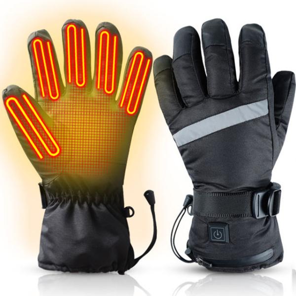 Five Finger Battery Warming Gloves One Button Leather Material