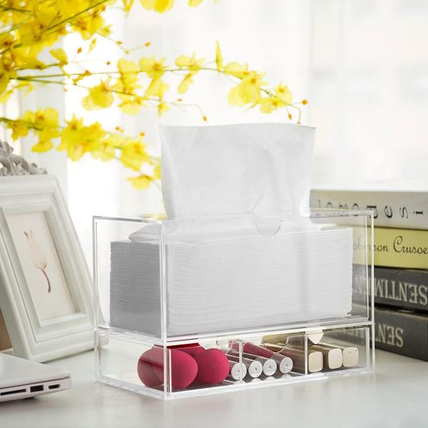 Stackable Acrylic Boxes Containers Countertop Bins Tissue Bathroom Drawer Cosmetic 9.3x5x6.3inches