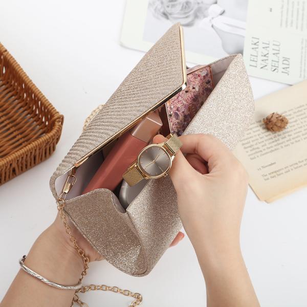 Polyester Magnetic Button Customize Handbag for Dinner Ladies Clutch Shoulder Bag
