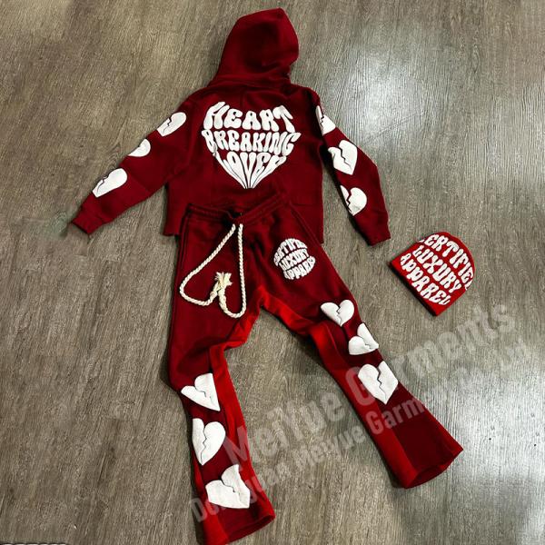 Custom Jogger Pullover Cropped Sweatsuit Acid Wash Hoodie 3d Puff Print Jogging