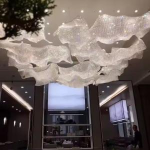 Hand Woven Crystal Cloud Chandelier Custom Crystal Ribbon Lamp Art Deco High