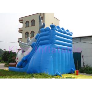EN14960 Inflatable Dry Slide For Kids , Blue Double Stitch Inflatable Shark