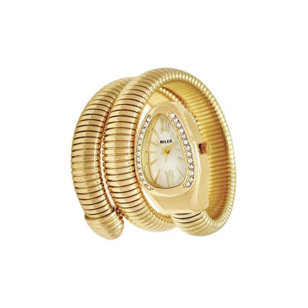 Creative Luxury Lady Quartz Watch High Quality with Snake Strap Alloy Gold
