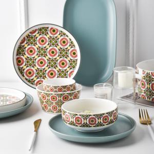 Wholesale Under Glazed Technique 72 Pcs Bohemian Ceramic Dinnerware Set With Red And Blue Decal from china suppliers