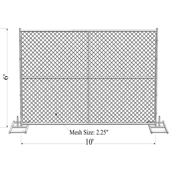 Quality Mesh 2" x 2" 6ft x 10ft with a 1 3/8" pipes 16GA temporary mesh fence for sale Chain Link Temporary Fence for sale