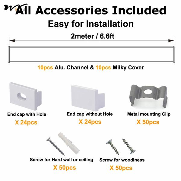 Plus-Size U Shape LED Aluminum Channel System with Milky Cover 10-Pack 6.6ft/2Meter