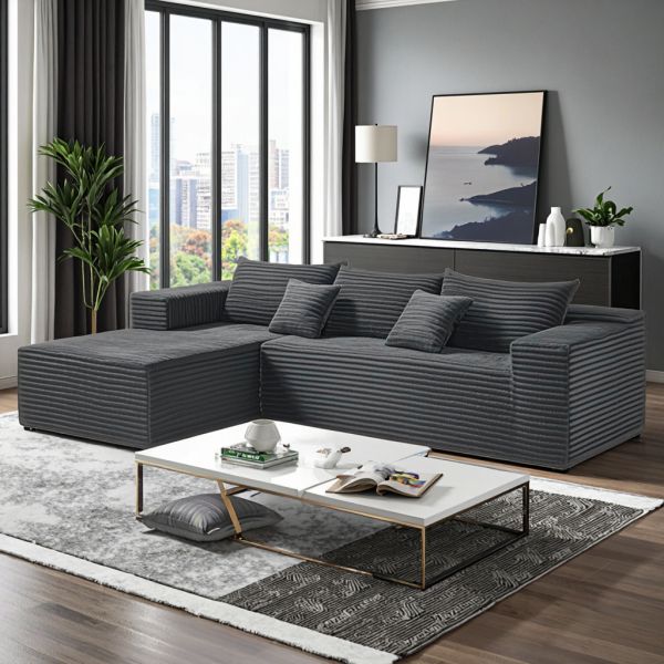 Super Deep L-Shape Modular Sectional Couch Compressed Plush Corduroy Vacuum Packaging for Mall Villa Apartment Living Room Sofas