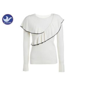 Wholesale Cross Flouncing Womens Knit Pullover Sweater Crew Neck Constrast Color Edge from china suppliers