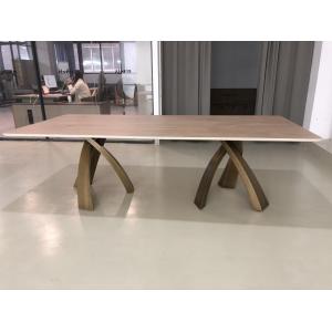 Simple Travertine Dining Table Ceramic With Wooden Marble Stone for Home or