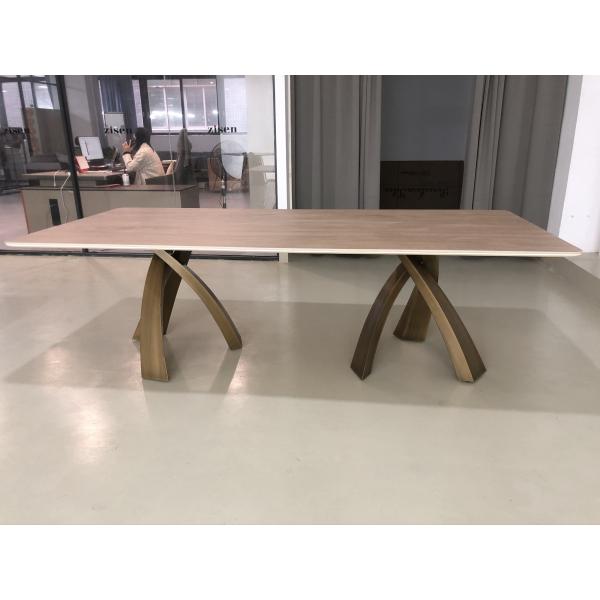Simple Travertine Dining Table Ceramic With Wooden Marble Stone for Home or