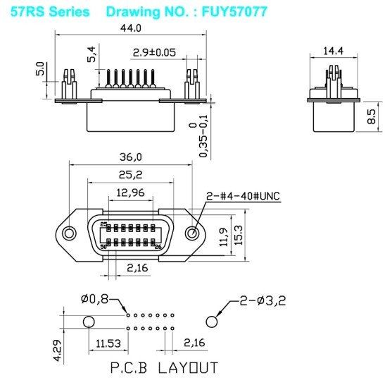 14 Pin Centronic Female PCB Connector