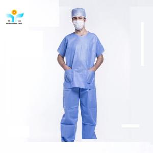Medical Blue 40gsm XL Disposable Protective Suits Scrub V Shape And Short Sleeve