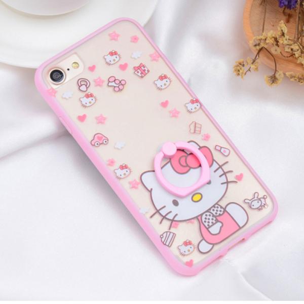 Hard PC + Silicone Side Cute Cat Ring Buckle Back Cover Cell Phone Case For iPhone 7 7 Plus 6 6s Plus