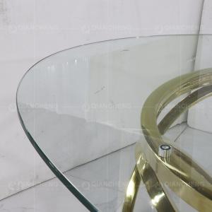 Oval Shape Tempered Glass Dining Table 240x120x75cm White Reeded Pillar