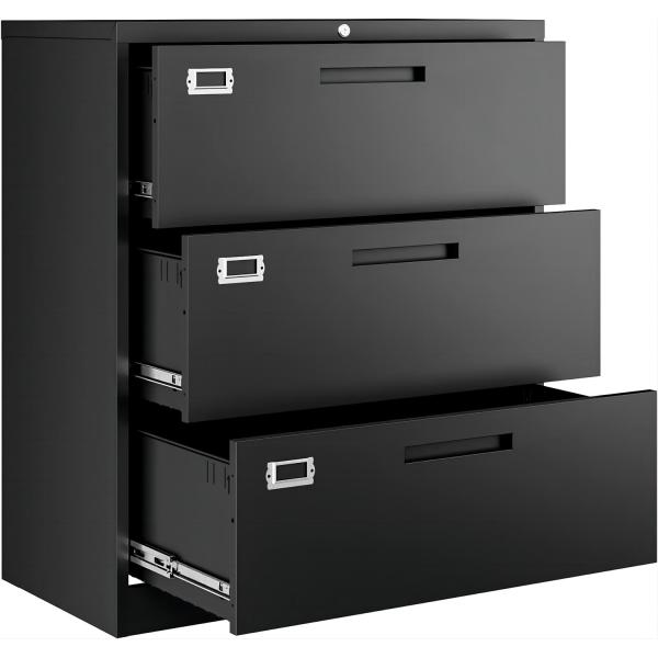 3 drawers black color lateral filing cabinet office furniture cabinet used in office warehouse home use