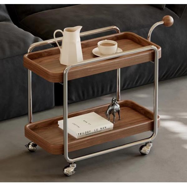 Nordic Modern Low Side Table Trolley Trolly With Wheels Stainless Steel Frame Solid Wood Handle
