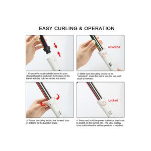 3 Barrel Interchangeable Curling Iron Set with Peacock Pattern Coated