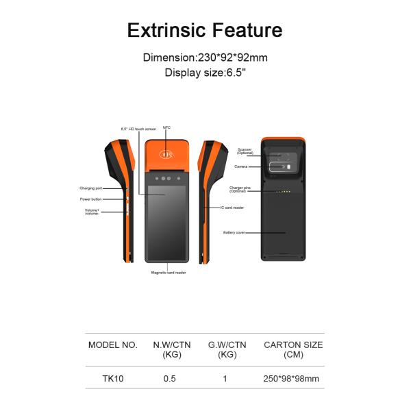 6Inch Touchscreen Wireless Mobile POS Terminal Android Machine With Barcode Scanner