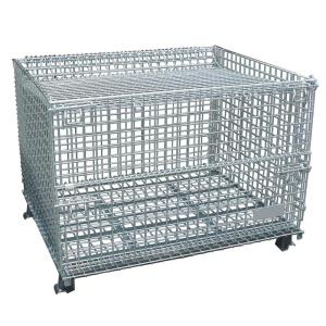 Collapsible Galvanized Storage Bins Foldable Wire Mesh Container With Top Cover