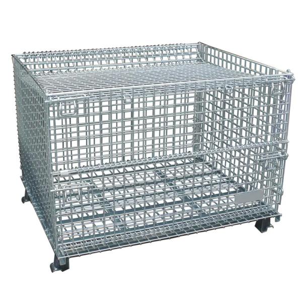 Collapsible Galvanized Storage Bins Foldable Wire Mesh Container With Top Cover