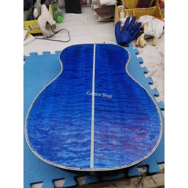 Custom 14 Frets Scalloped X Shaped Bracing OM Water Wave Top Full Abalone OM45 Blue Quilted Figured Maple Acoust