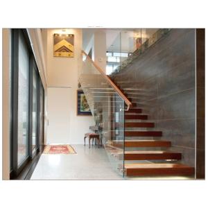 Single Stringer Floating Steps Staircase 50mm Wooden Tread With Decorative Cover