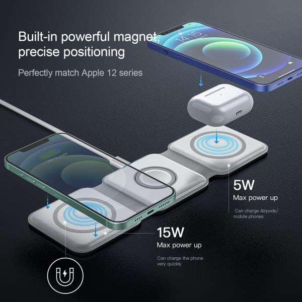 Magnetic 3 in 1 Wireless Charging Station Folding 15W Fast Charging 128g