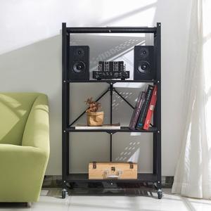 Black 4 Layer Folding Mobile Steel Shelving Unit Paint Spraying